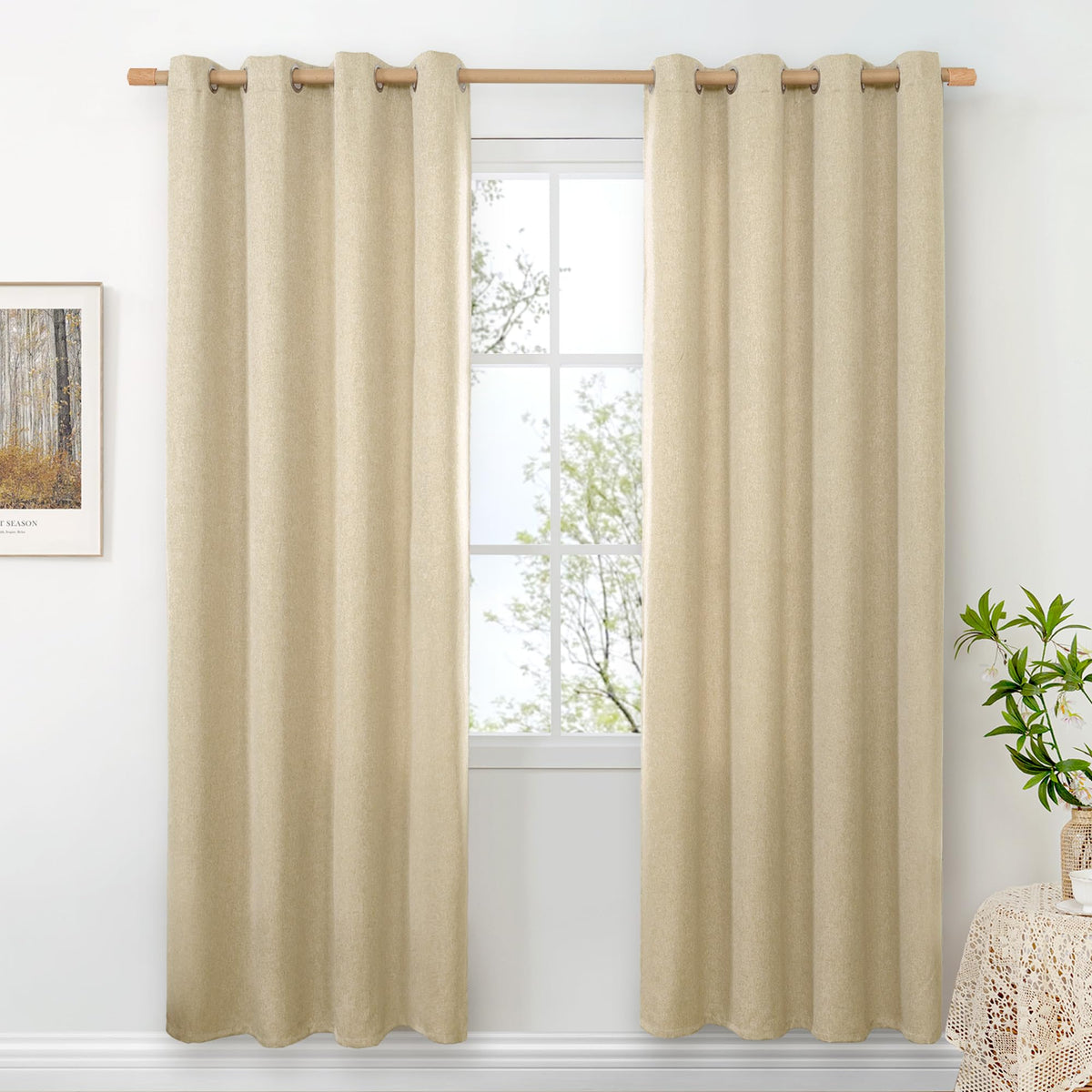 BGment Oatmeal Linen Curtains 84 Inch Length 2 Panels Set for Living Room