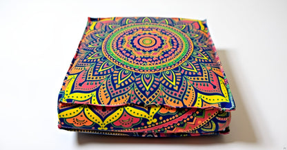 24" Black Gold Flower Mandala Barmeri Large Floor Pillow Cover Cushion Meditation Seating Ottoman Throw Cover Hippie Decorative Zipped Bohemian Pouf Ottoman Pom Pom Cases 24 " square
