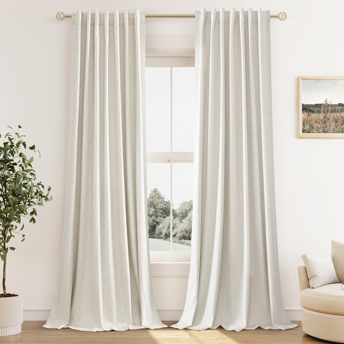 Guken Cream Linen Blackout Curtains 84 Inch Length 2 Panels Set for Living Room Bedroom Back Tab Thermal Insulated 100% Black Out Drapes Room Darkening Window Curtain Ivory Natural Beige