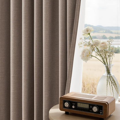 Topfinel Cream Ivory Blackout Curtains & Drapes 84 Inch Length, Beige Pinch Pleat Full Blackout Flax Linen Tab Top Soundproof Curtains with Hooks Rings for Bedroom Living Room Track 2 Panels Set