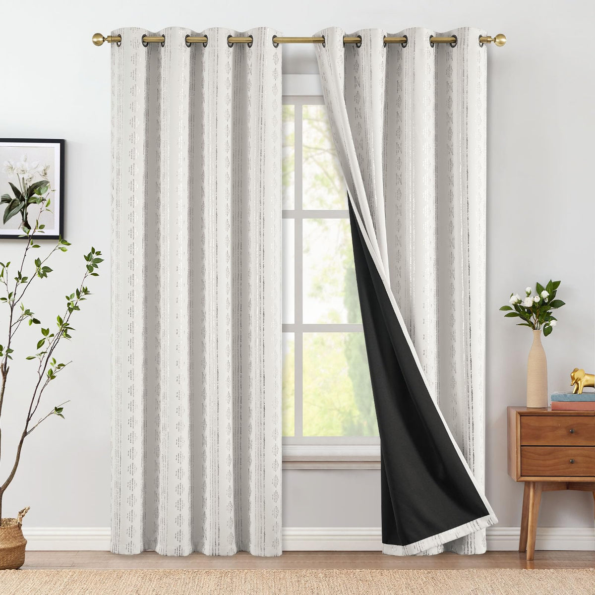 jinchan Boho Blackout Curtains 63 Inch Length Moon Phase Printed Drapes