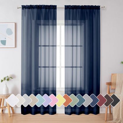 Simplebrand Black Sheer Curtains 84 Inches Long 2 Panels for Living Room