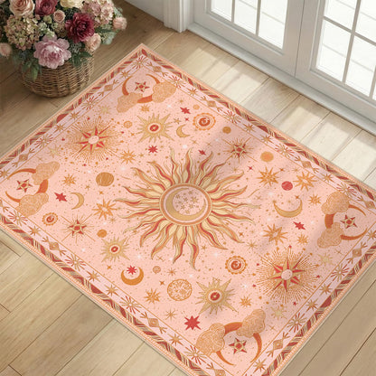 Vacuum-Friendly, 5x7 Washable Area Rug, Black Gold Beige Red