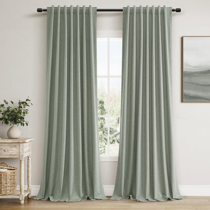 Guken Cream Linen Blackout Curtains 84 Inch Length 2 Panels Set for Living Room Bedroom Back Tab Thermal Insulated 100% Black Out Drapes Room Darkening Window Curtain Ivory Natural Beige