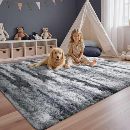5x7 Black Area Rugs for Living Room, Large Fluffy Shag Bedroom Rugs Non-Slip, Ultra Soft Plush Carpet for Nursery Kids PlayRoom Dorm Office Indoor Modern Carpets