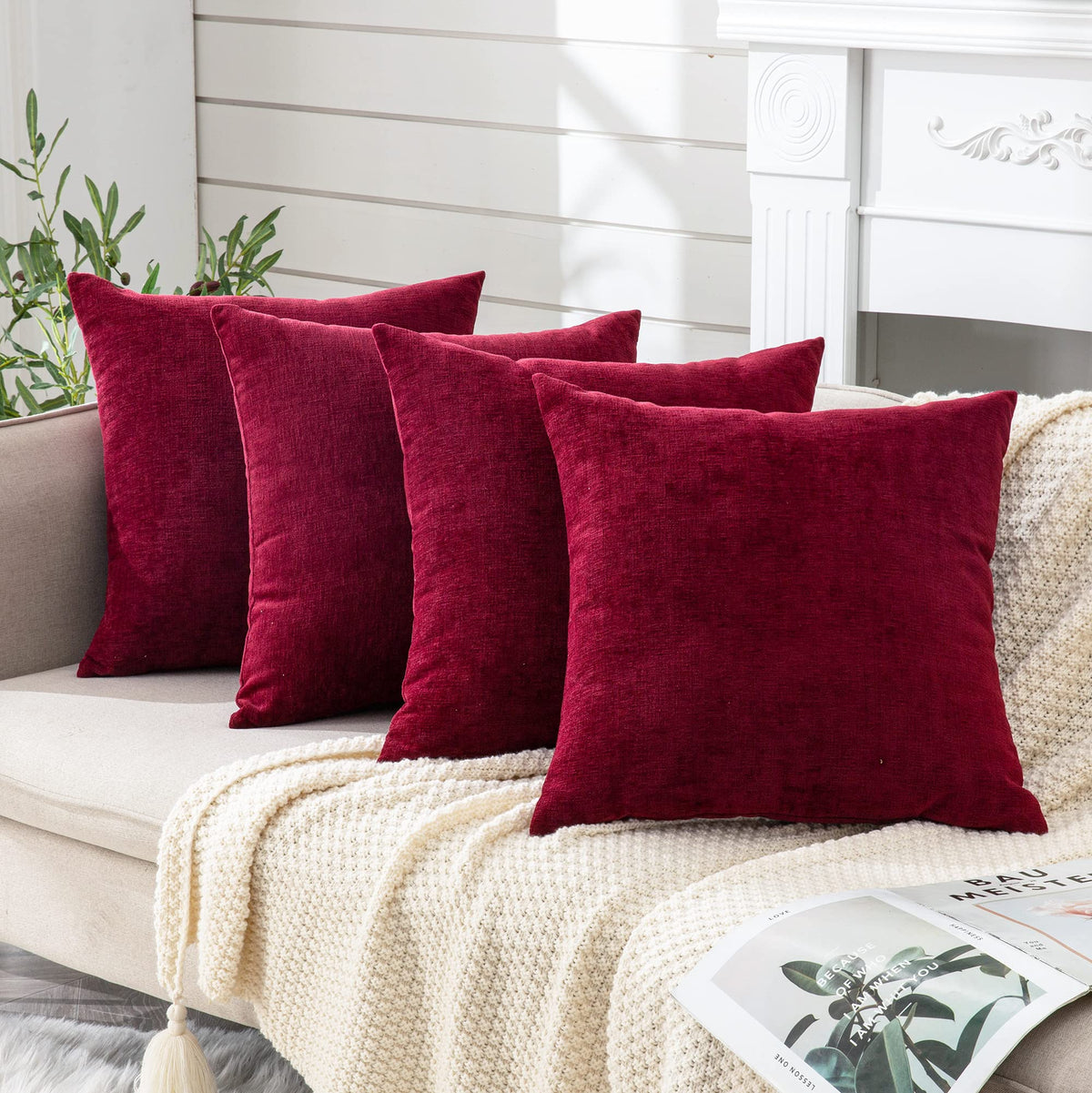 GAWAMAY Lumbar Support Pillow Decorative Rectangle Throw Pillow Covers 12"x20" Inch Set of 2, Soft Chenille Fall Pillowcase for Living Room Bedroom Sofa Couch Cushion Cover Grey 30x50cm (No Insert)