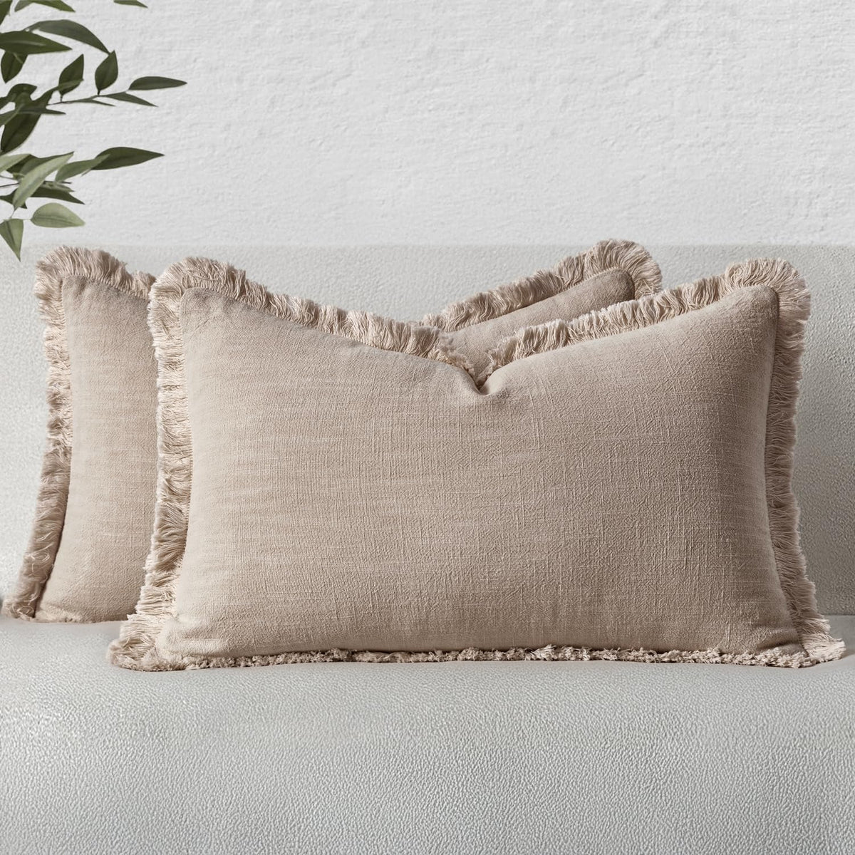 MIULEE Linen Fringe Decorative Fall Throw Pillow Covers Cocoa Brown 18x18