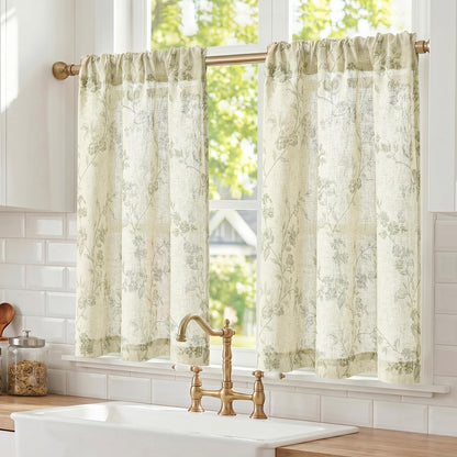 Lazzzy Taupe Vintage Floral Linen Curtains Farmhouse 50W X 84L 2 Panels