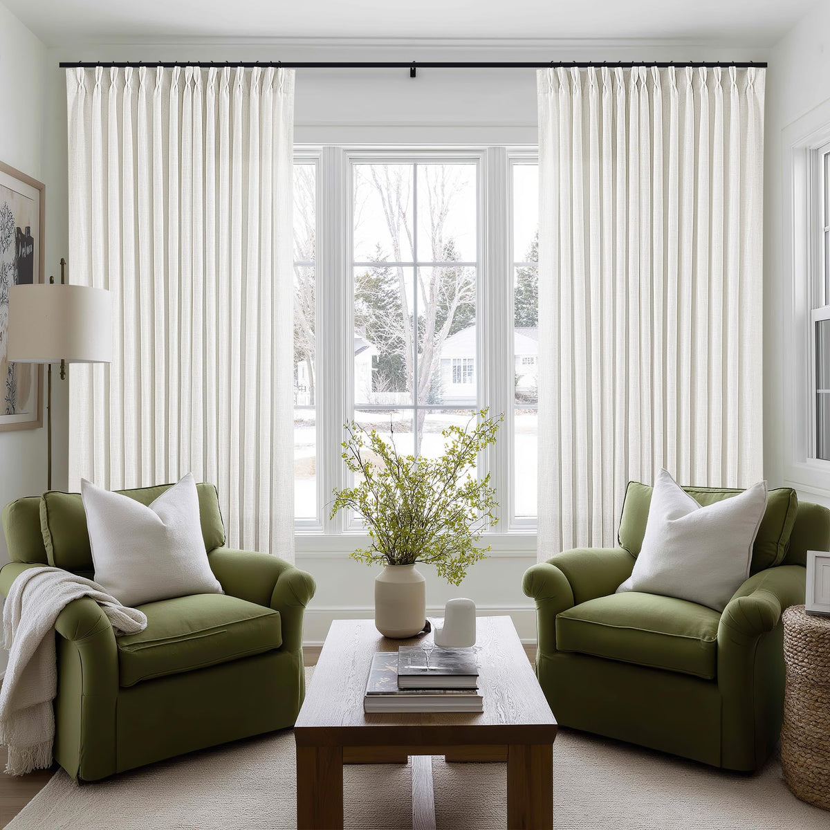 TWODRAPES Natural Pinch Pleated Linen Semi Sheer 84 Inch Curtains 2 Panels