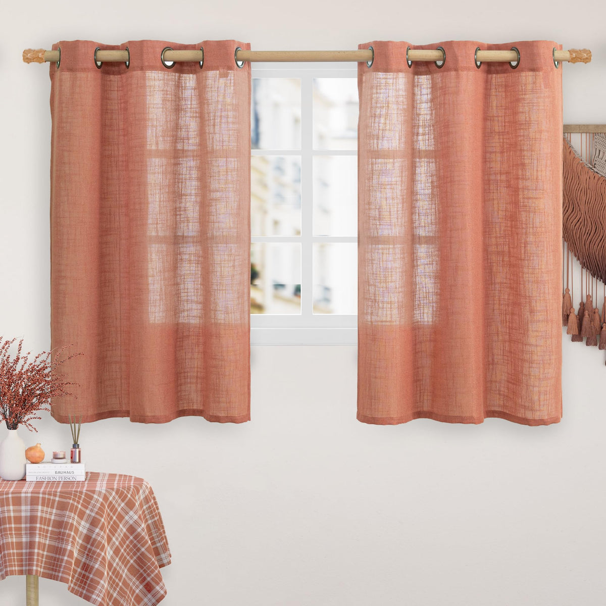 LAMIT Cream Ivory Linen Semi Sheer Curtains 84 inch Length for Bedroom
