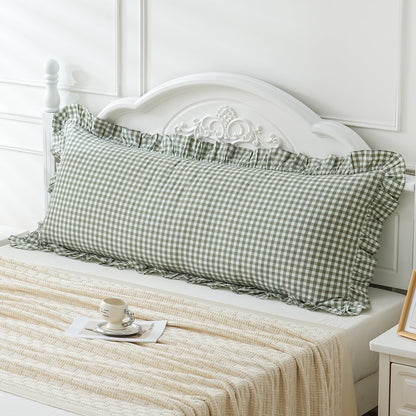 14x36 inches Sage Green Plaid Ruffle Lumbar Pillow Sham 1 Piece