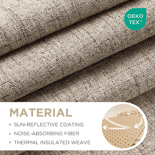 Joydeco Blackout Curtains for Bedroom - Natural Linen Curtains 37 X 72 inch, Thermal Insulated 100% Blackout 2 Panels Light Blocking Drapes, Rod Pocket & Back Tabs, Darkening Privacy for Living Room