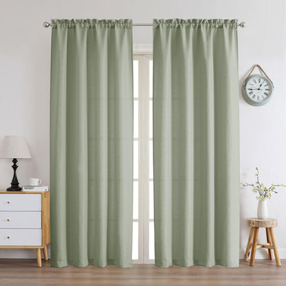 Chyhomenyc White Curtains 45 Inch Length 2 Panels, Faux Linen Textured