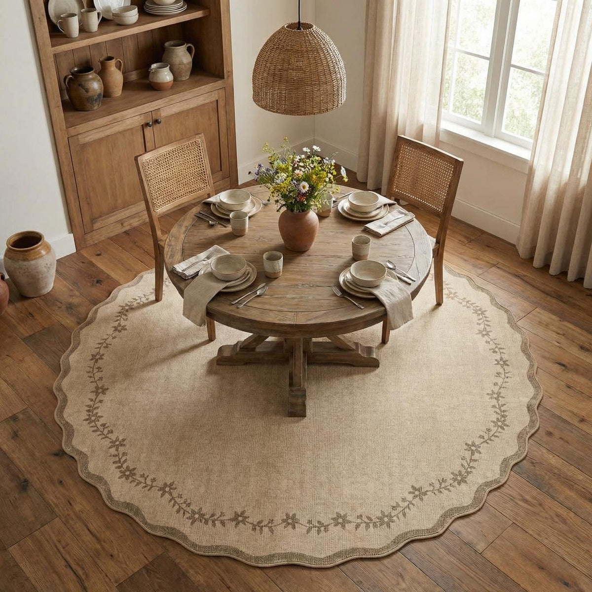 GarveeHome 5x7 Scalloped Area Rug Jute Washable Bedroom Living Room Rug