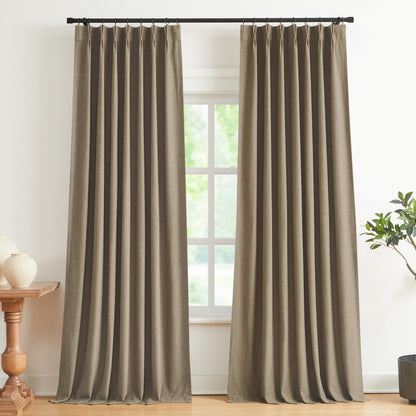 Vision Home Sand Pinch Pleated Full Blackout Curtains Linen Blended Room Darkening Window Curtains 95 inch for Living Room Bedroom Thermal Insulated Pinch Pleat Drapes with Hooks 2 Panel 40" Wx95 L