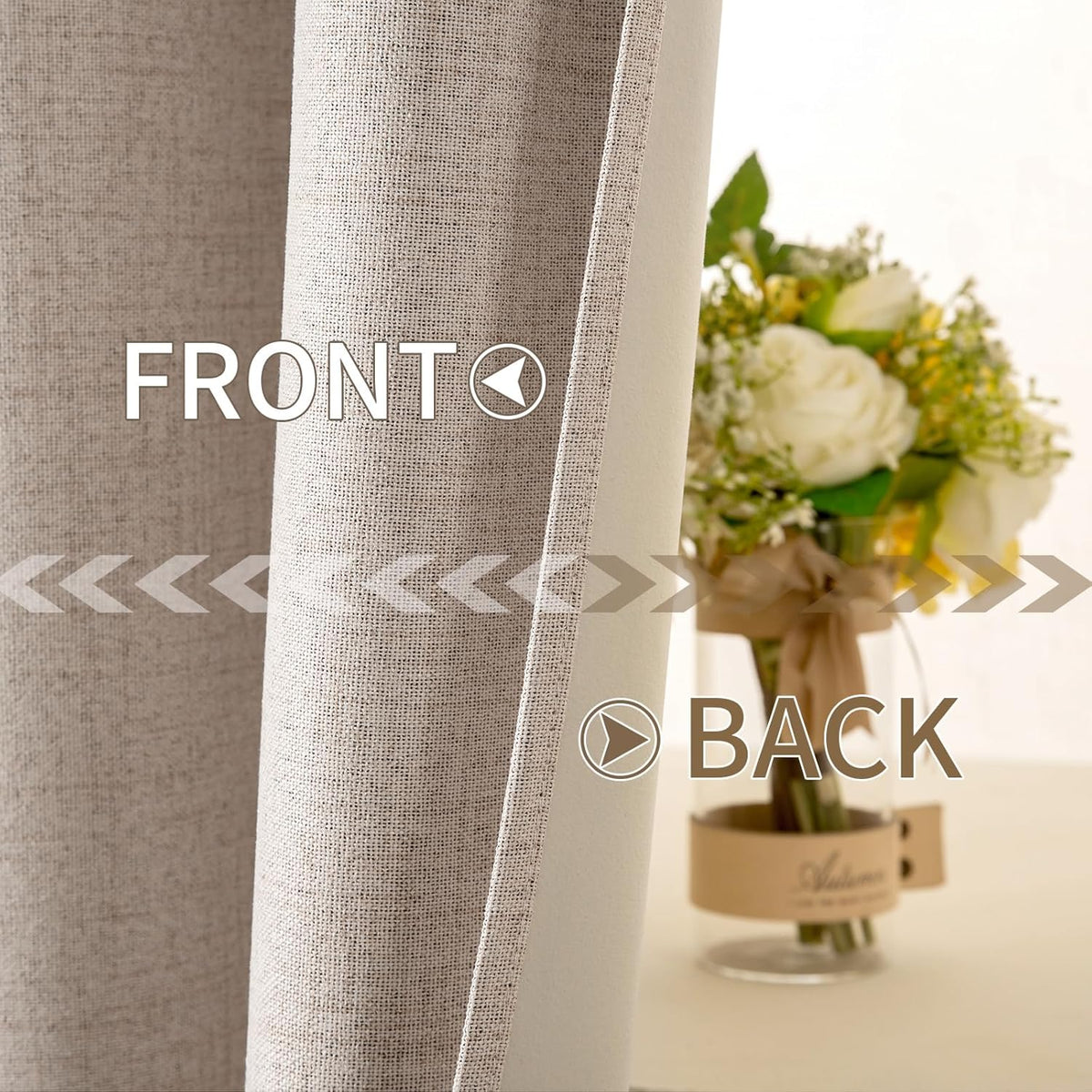 MIULEE 100% Blackout Linen Curtains for Bedroom 52x84 Inches Natural Beige