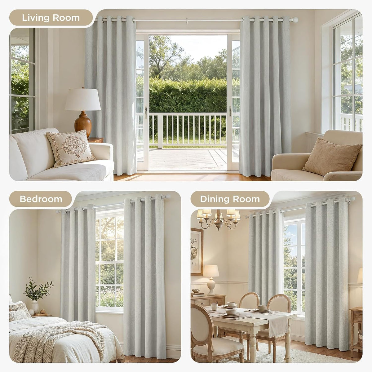 Joydeco 100% Blackout Curtains 63 Inch Length 2 Panels, Greyish White