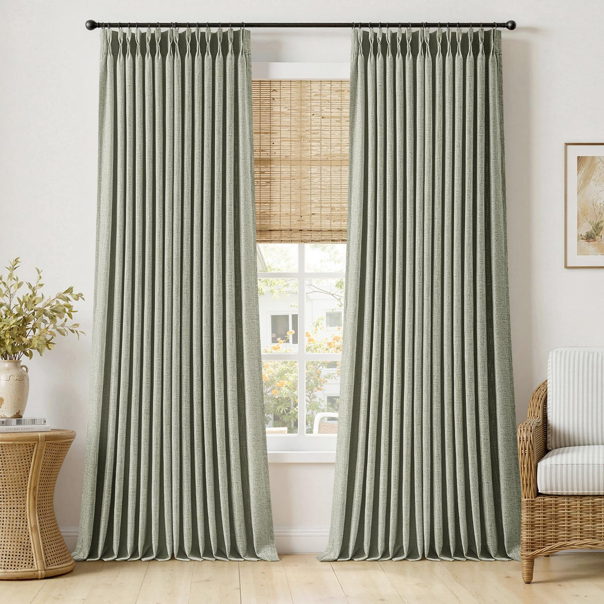 MIULEE Pinch Pleated Linen Curtains 90 Inches Long 2 Panels Natural