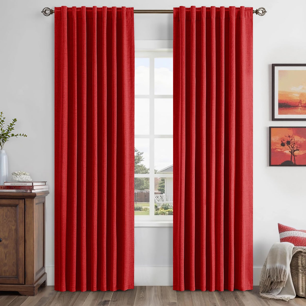 MIULEE 100% Blackout Linen Curtains for Bedroom 42 x 84 Inch Ivory 2 Panels