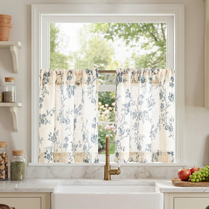 Lazzzy Taupe Vintage Floral Linen Curtains Farmhouse 50W X 84L 2 Panels