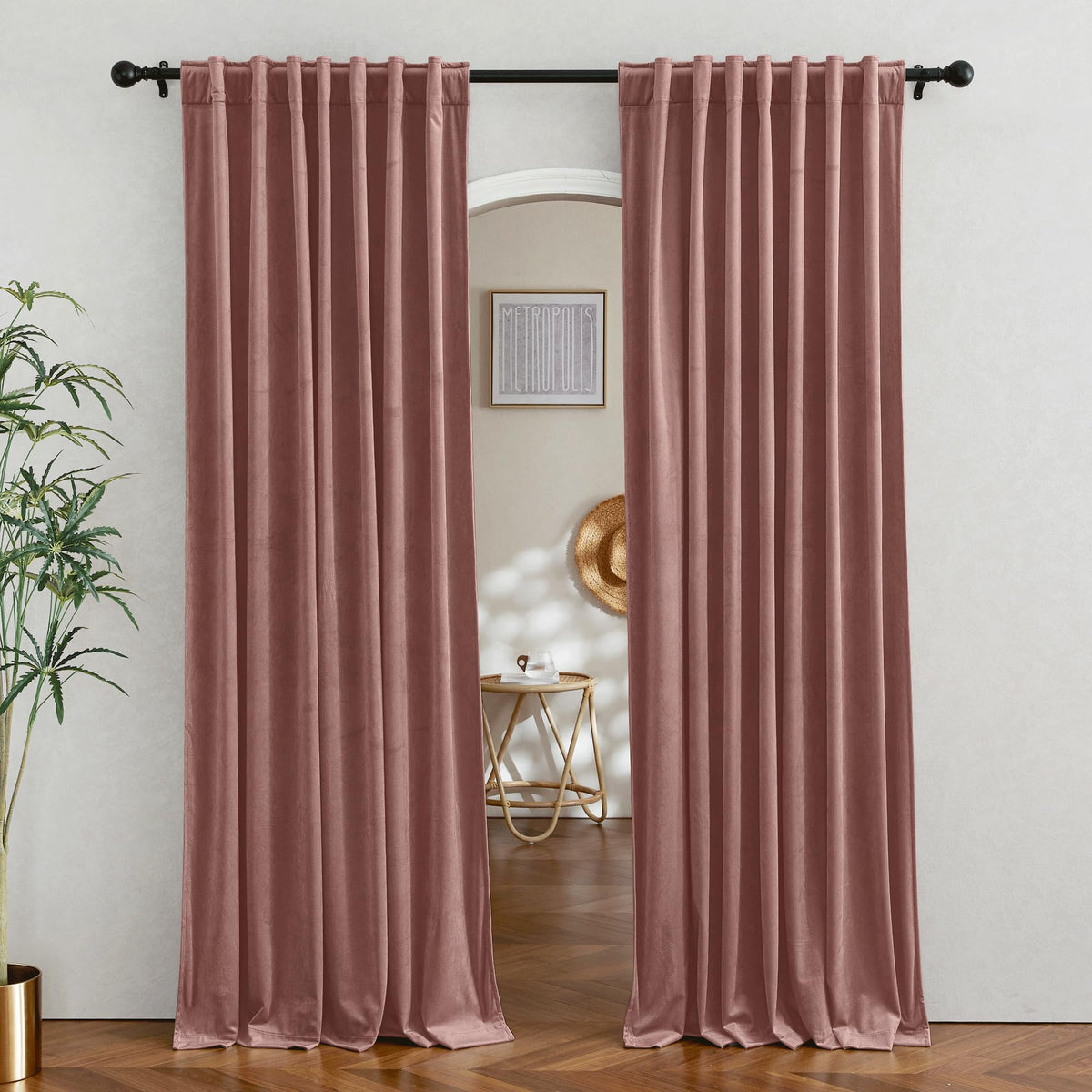 RYB HOME Blue Velvet Blackout Curtains for 84 inches Bedroom Living Room