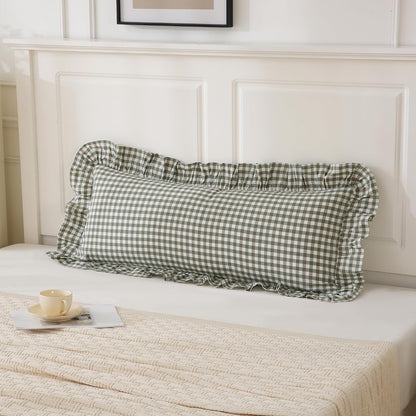 14x36 inches Sage Green Plaid Ruffle Lumbar Pillow Sham 1 Piece