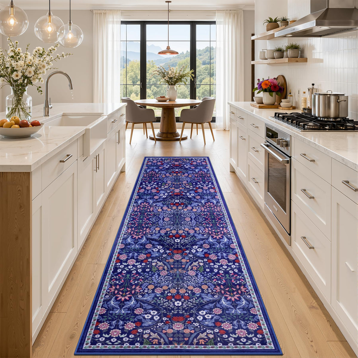 PLHXFR 8x10 Area Rug Living Room: Floral Washable Boho Carpet Dark Green