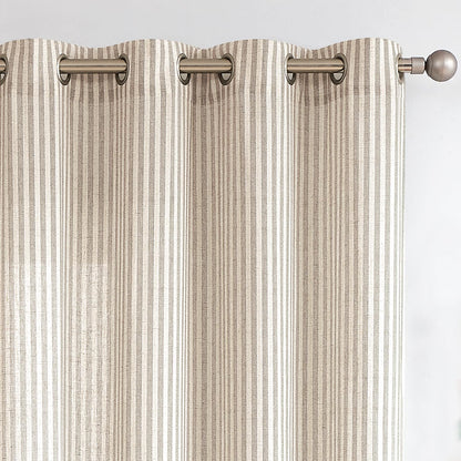 Vangao Linen Curtains for Living Room, Striped Blue Curtains 84L, 2 Panels