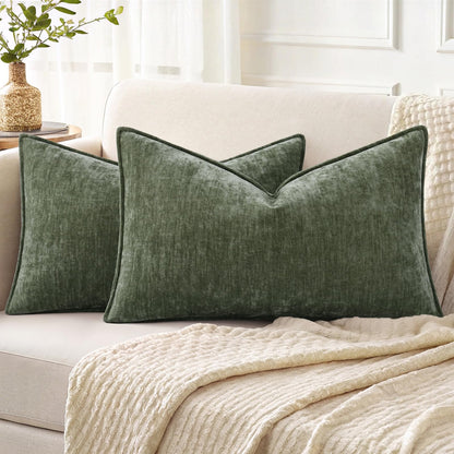 decorUhome Chenille Beige Velvet Throw Pillow Covers 18x18 Set of 2