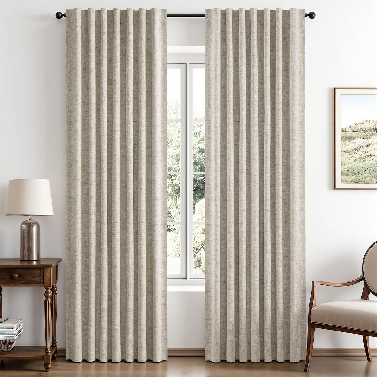 MIULEE 100% Blackout Linen Curtains for Bedroom 42 x 84 Inch Ivory 2 Panels