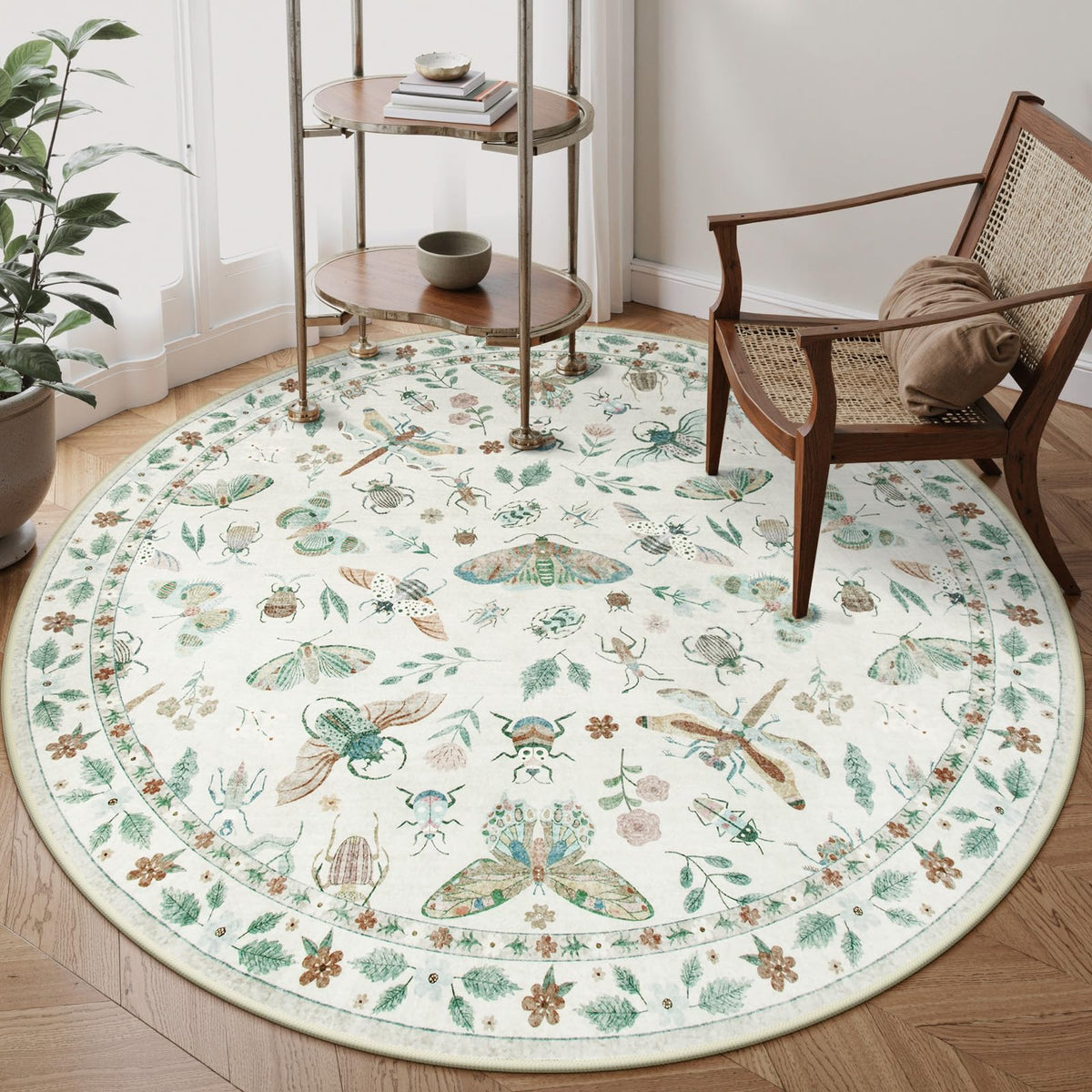 Lahome Bug Washable Area Rugs 5x7, Soft Green Rug for Living Room Bedroom
