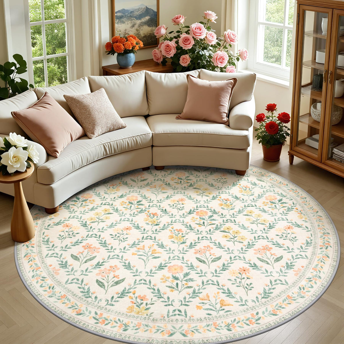 PLHXFR 8x10 Area Rug Living Room: Floral Washable Boho Carpet Dark Green