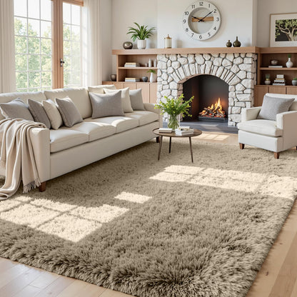 8x10 Fluffy Shag Area Rugs for Living Room Bedroom: Soft Plush Carpet Grey