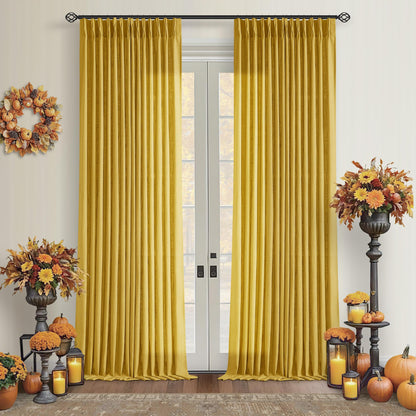 TWODRAPES Natural Pinch Pleated Linen Semi Sheer 84 Inch Curtains 2 Panels