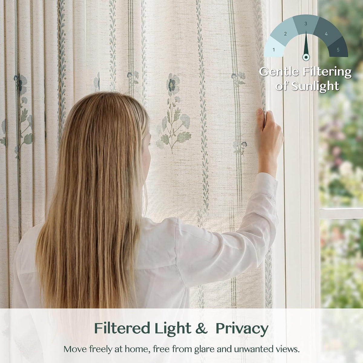 Pinch Pleated Curtains for Living Room Bedroom Dining Room - 72 Inches Light Filtering Floral Curtains Luxury Linen Drapes Farmhouse Window Curtains with Hooks - 2 Panels Set, 40" W x 72" L