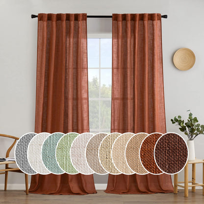MIULEE Natural White Linen Curtains 52x84 Inch Long for Bedroom Living Room