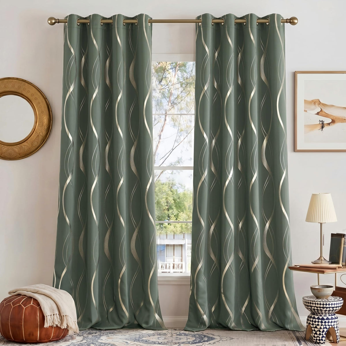 NICETOWN Grey Blackout Striped Pattern Curtains for Living Room, 52 x 84