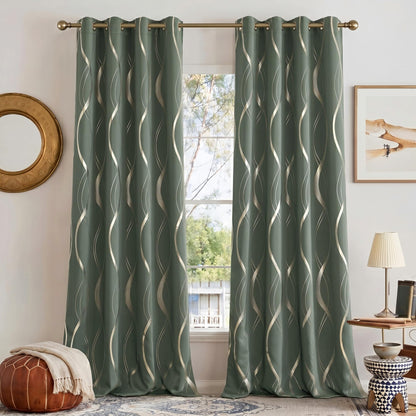 NICETOWN Grey Blackout Striped Pattern Curtains for Living Room, 52 x 84