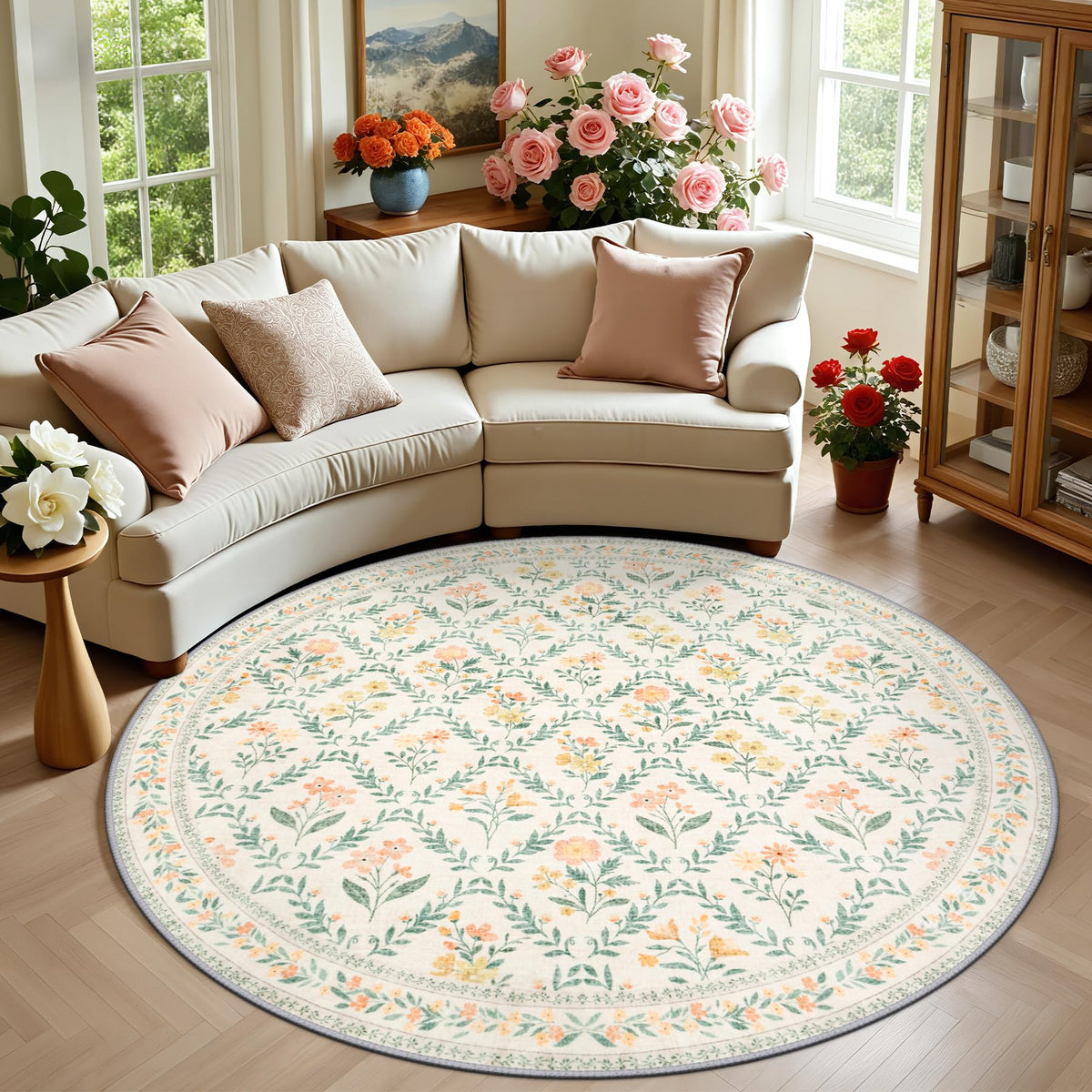 PLHXFR 8x10 Area Rug Living Room: Floral Washable Boho Carpet Dark Green