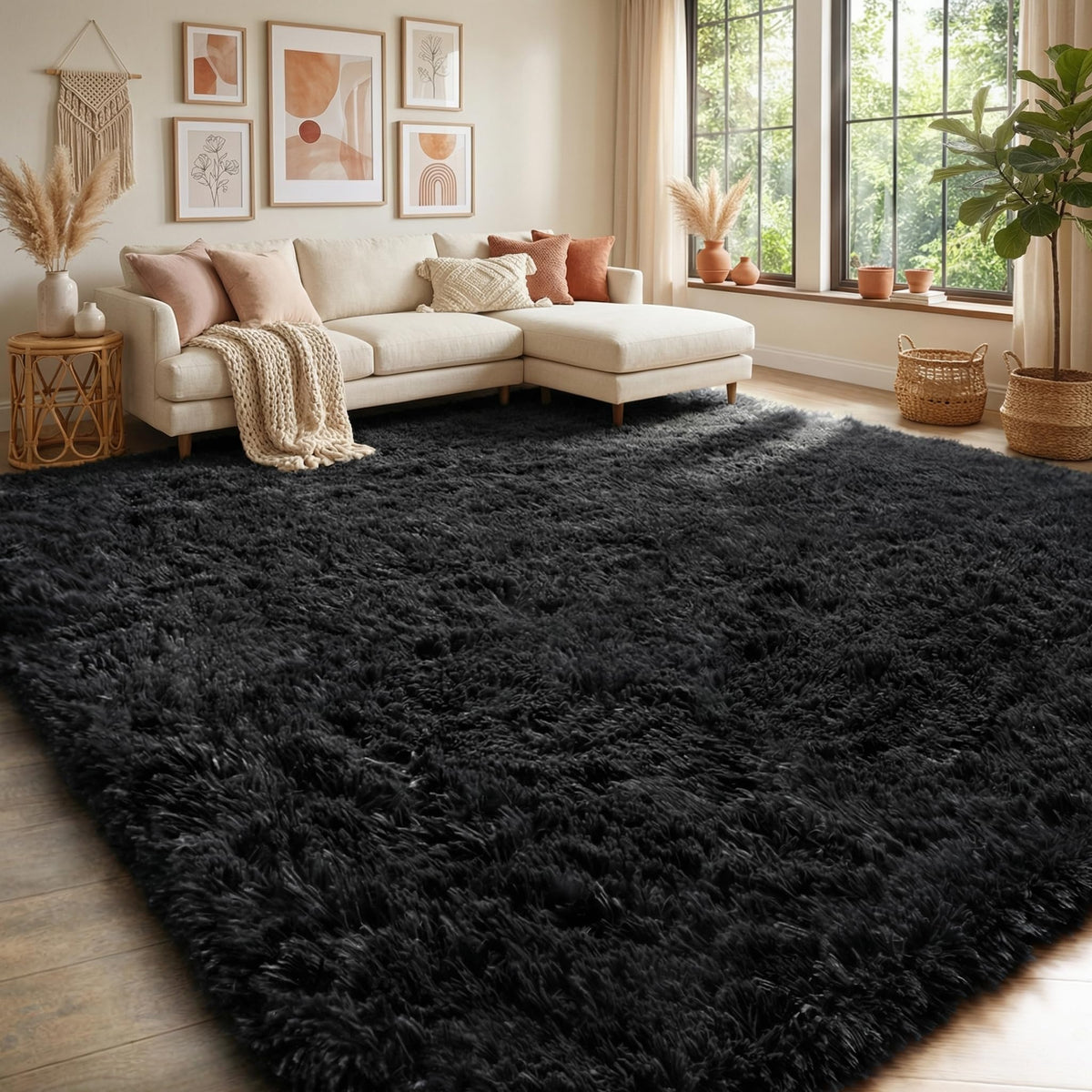 Fluffy Grey Rug for Bedroom 4x6, Modern Area Rugs for Kids Room Living Room