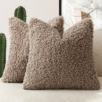 Foindtower Decorative Fuzzy Faux Fur Throw Pillow Covers 24x24 Inch Oatmeal