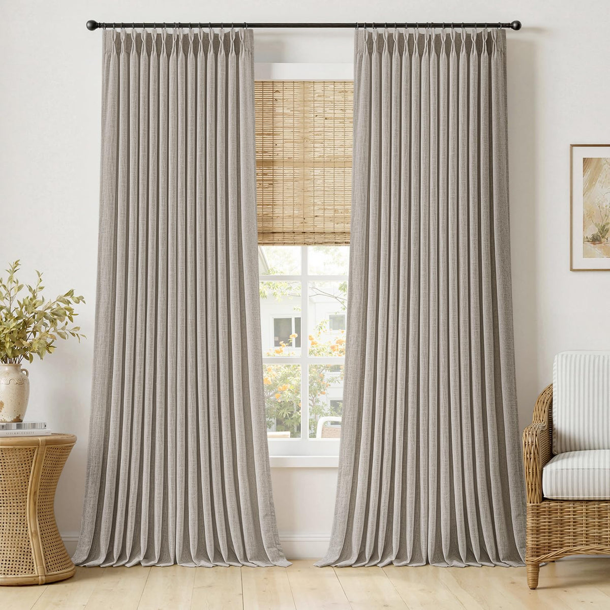MIULEE Pinch Pleated Linen Curtains 90 Inches Long 2 Panels Natural