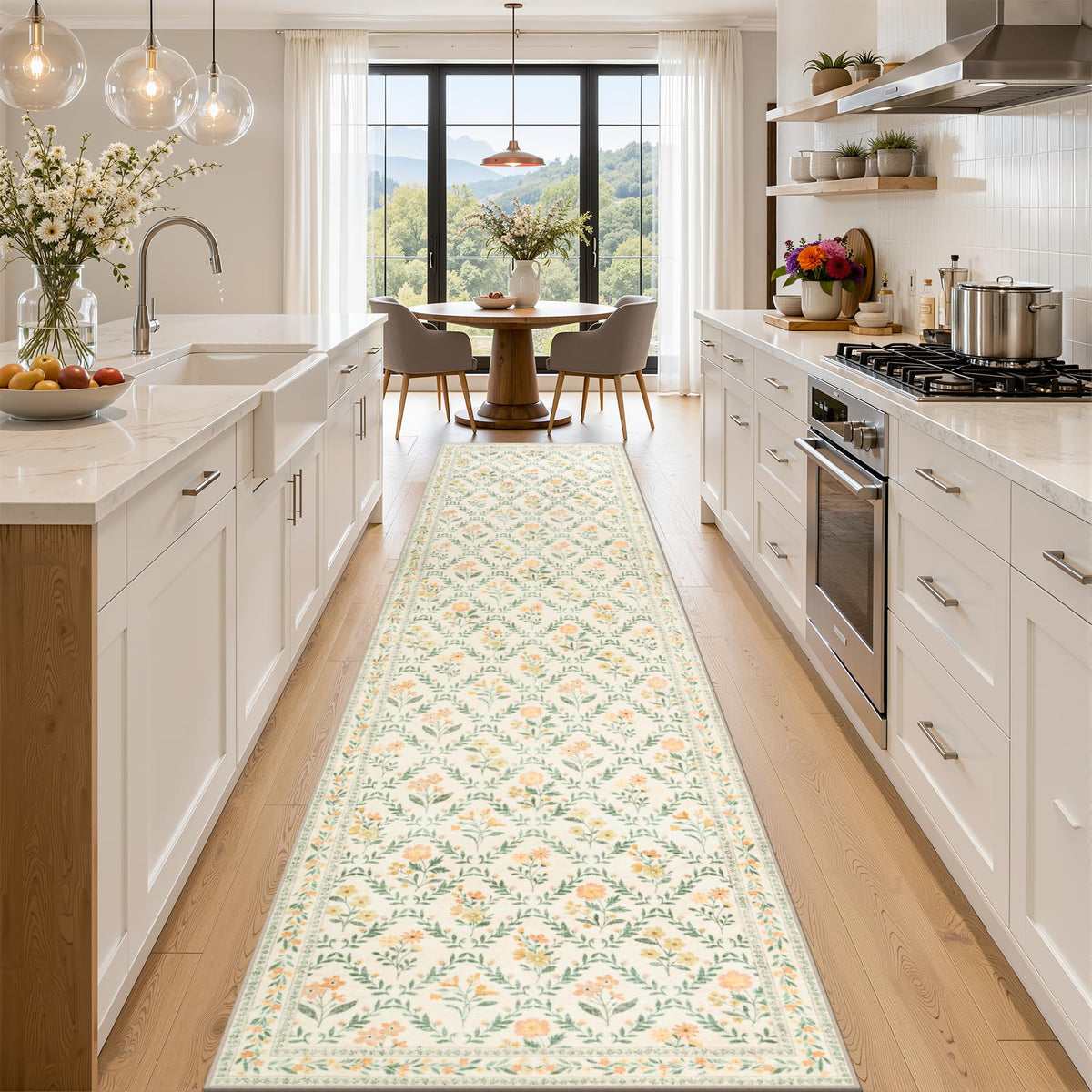 PLHXFR 8x10 Area Rug Living Room: Floral Washable Boho Carpet Dark Green