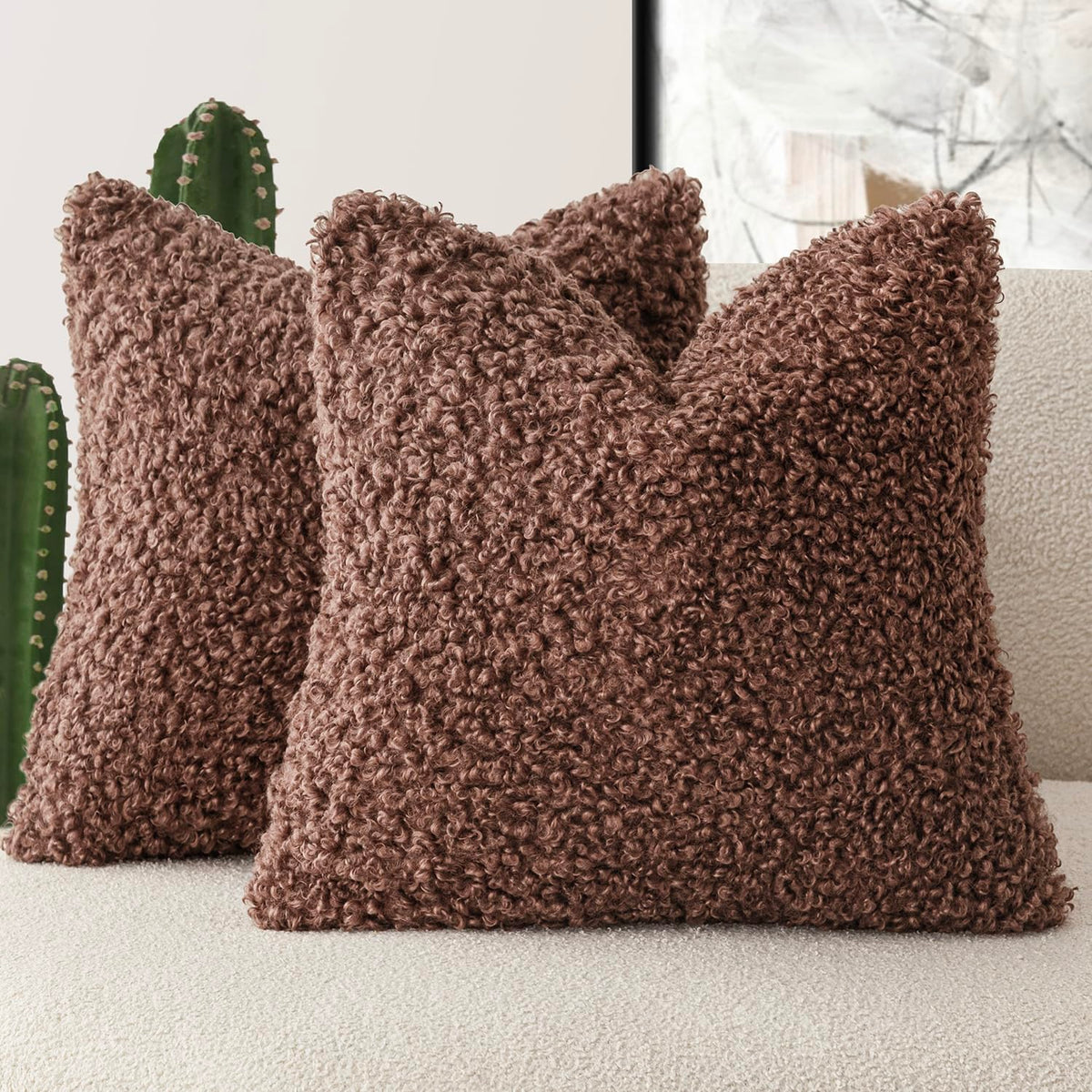 Foindtower Decorative Fuzzy Faux Fur Throw Pillow Covers 24x24 Inch Oatmeal