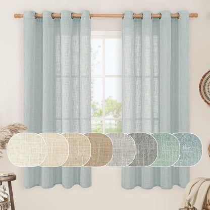 LAMIT Cream Ivory Linen Semi Sheer Curtains 84 inch Length for Bedroom