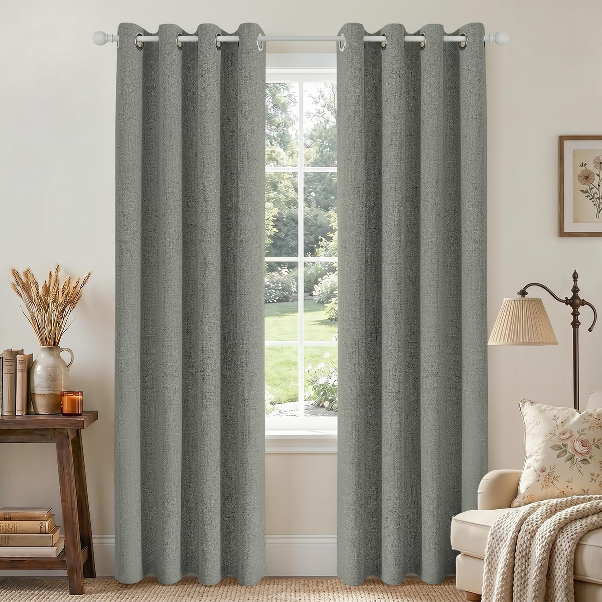 Joydeco 100% Blackout Curtains 63 Inch Length 2 Panels, Greyish White