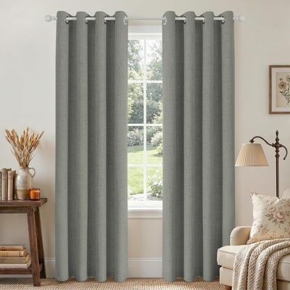 Joydeco 100% Blackout Curtains 63 Inch Length 2 Panels, Greyish White