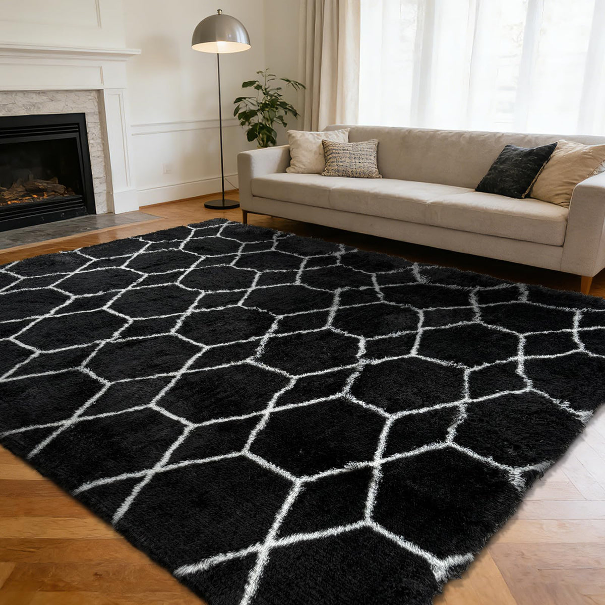 8x10 Fluffy Area Rugs for Living Room,Black Large Shag Area Rug for Bedroom