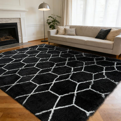 8x10 Fluffy Area Rugs for Living Room,Black Large Shag Area Rug for Bedroom