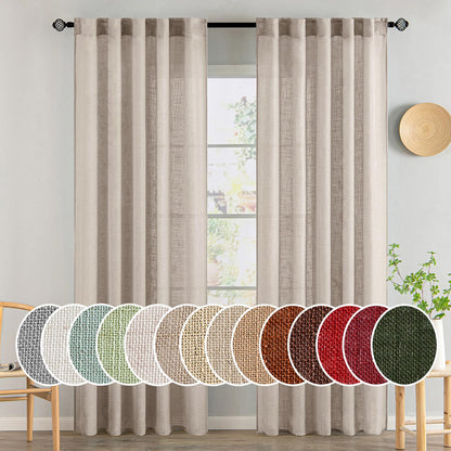 MIULEE Natural White Linen Curtains 52x84 Inch Long for Bedroom Living Room